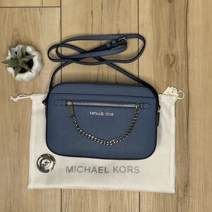 3pcs MICHAEL KORS EW Chain Crossbody Bag in Denim with Dust Bag & Purse Hook NWT